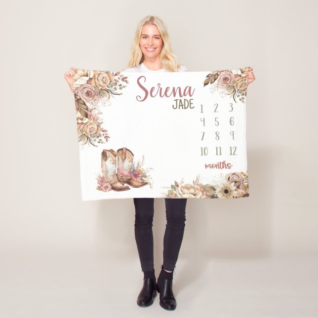 Cobertor De Velo WESTERN BOHO Baby Girl Milestone Blanket, Floral (In Situ)