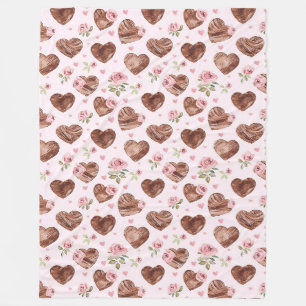 Cobertor De Velo Western Brown Hearts Pink Floral