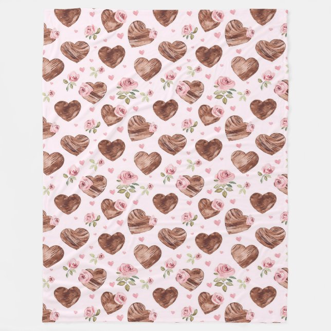 Cobertor De Velo Western Brown Hearts Pink Floral (Frente)