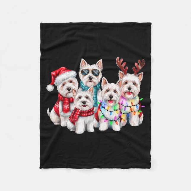 Cobertor De Velo Westie Reindeer Christmas Lights Dog Lover Xmas Pa (Frente)
