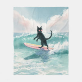Cobertor De Velo Whimf Surfing Black Cat Beach Blanket