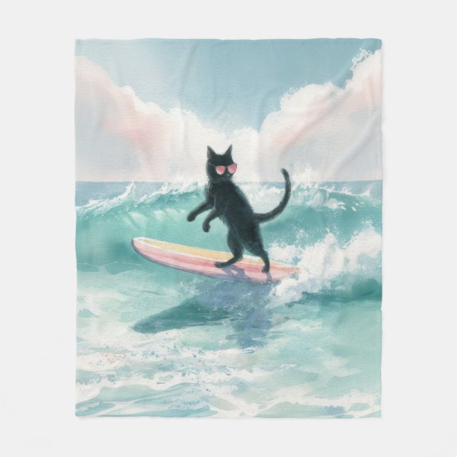 Cobertor De Velo Whimf Surfing Black Cat Beach Blanket (Frente)