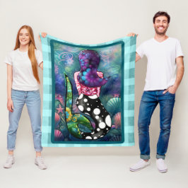 Cobertor De Velo Whimsical Abstract Mermaid Nautical Teal Seashells