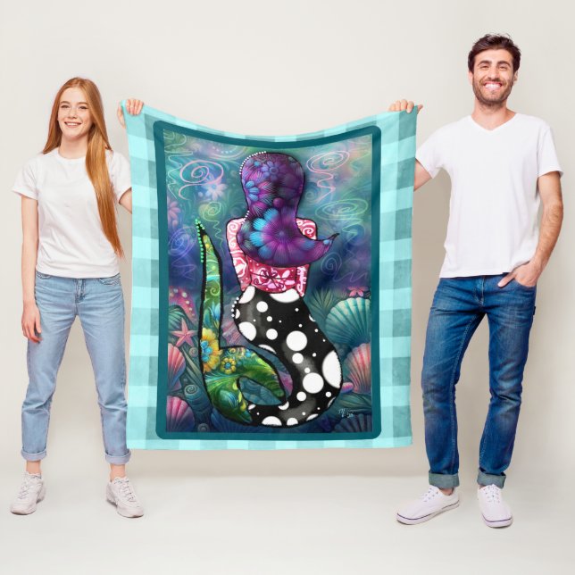 Cobertor De Velo Whimsical Abstract Mermaid Nautical Teal Seashells (In Situ)