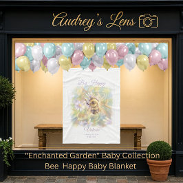 Cobertor De Velo Whimsical Bumblebee & Wildflowers "Bee Happy"