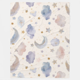 Cobertor De Velo Whimsical Celestial Moon Stars Watercolor Pastels