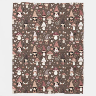 Cobertor De Velo Whimsical Fair Gnomes and Mushrooms Personalized