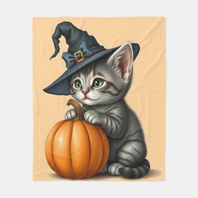 Cobertor De Velo Whimsical Halloween Cat, Halloween Witch Cat,  (Frente)