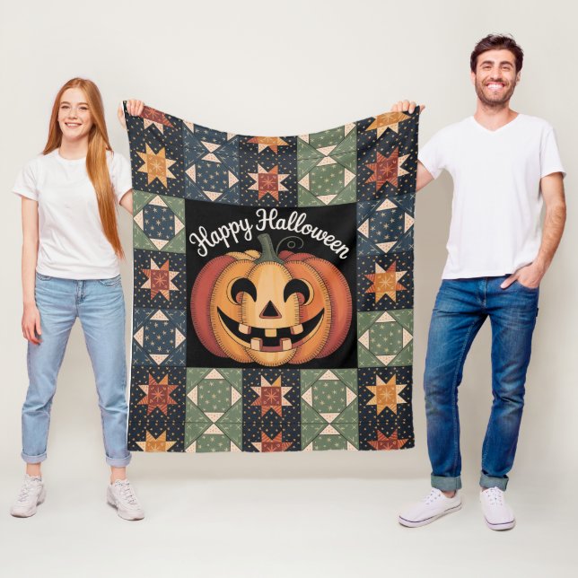 Cobertor De Velo Whimsical Jack-O'-Lantern Quilt Blanket Cozy (In Situ)