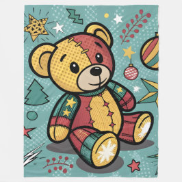Cobertor De Velo Whimsical Patchwork Christmas Teddy Bear