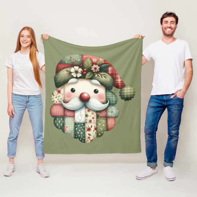 Cobertor De Velo Whimsical Patchwork Santa Folk Christmas (In Situ)