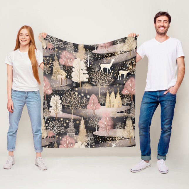 Cobertor De Velo Whimsical Pink Winter Landscape (6) (In Situ)