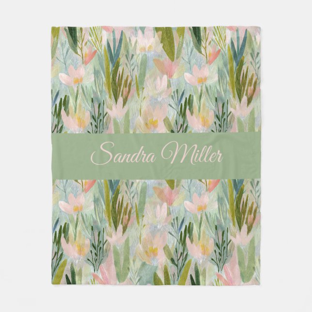 Cobertor De Velo Whimsical Sage Green Floral Personalized (Frente)