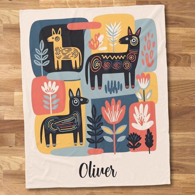 Cobertor De Velo Whimsical Tribal Animals Floral Folk Art (Criador carregado)