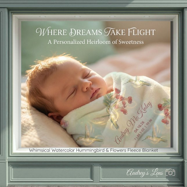 Cobertor De Velo Whimsical Watercolor Hummingbird & Flowers  (Whimsical Watercolor Hummingbird & Flowers Fleece Blanket)