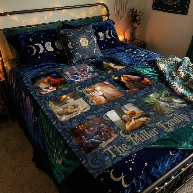 Cobertor De Velo Whimsigoth Celestial | 9 Photo Family Collage (Whimsigoth family photo collage. Dark cottagecore celestial moon & owl Moth Woodland keepsake gift)