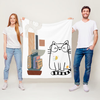 Cobertor De Velo Whimsof Cat & Bookshelf Fleece Blanket