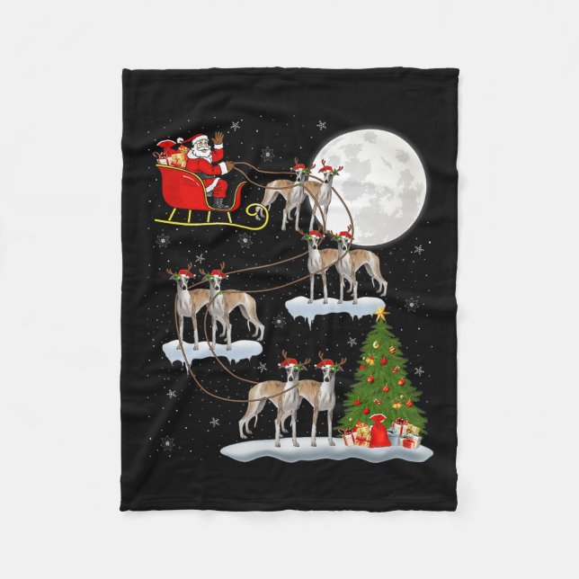 Cobertor De Velo Whippet Dog Santa Sleigh Flying Funny Magical Chri (Frente)