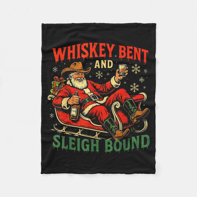 Cobertor De Velo Whiskey Sleigh Bound Cowboy Santa Christmas  (Frente)