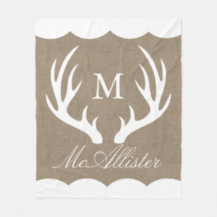 Cobertor De Velo White Buck Antlers Burlap White Border Family