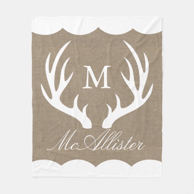 Cobertor De Velo White Buck Antlers Burlap White Border Family (Frente)