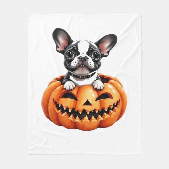 Cobertor De Velo White Bulldog Happy Halloween Bompkin Classic T-S (Frente)