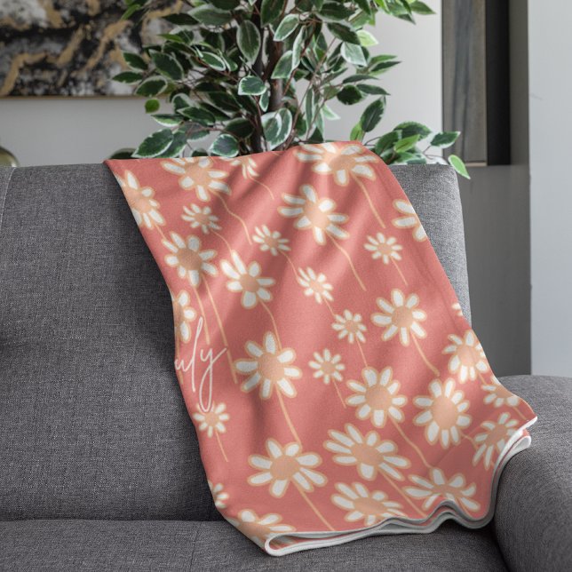 Cobertor De Velo White Daisy Floral Pattern Custom Name  (Criador carregado)