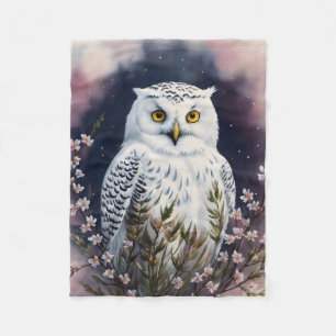 Cobertor De Velo White Owl Floral Night Art