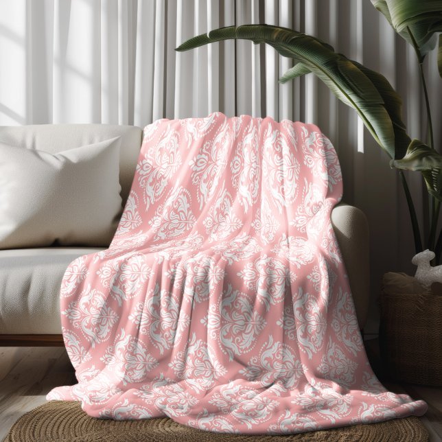 Cobertor De Velo White & Pink Floral Damasks Pattern (Criador carregado)
