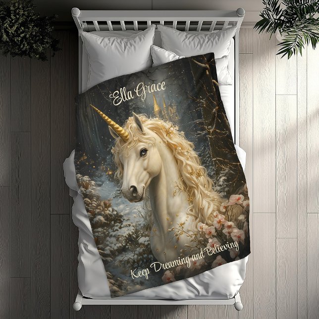 Cobertor De Velo White Unicorn Winter Castle Fairytale Snowy Pines (Criador carregado)