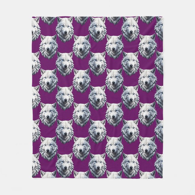Cobertor De Velo White Wolf Head Pattern Design Purple  (Frente)