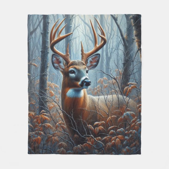 Cobertor De Velo Whitetail Buck em Floresta (Frente)