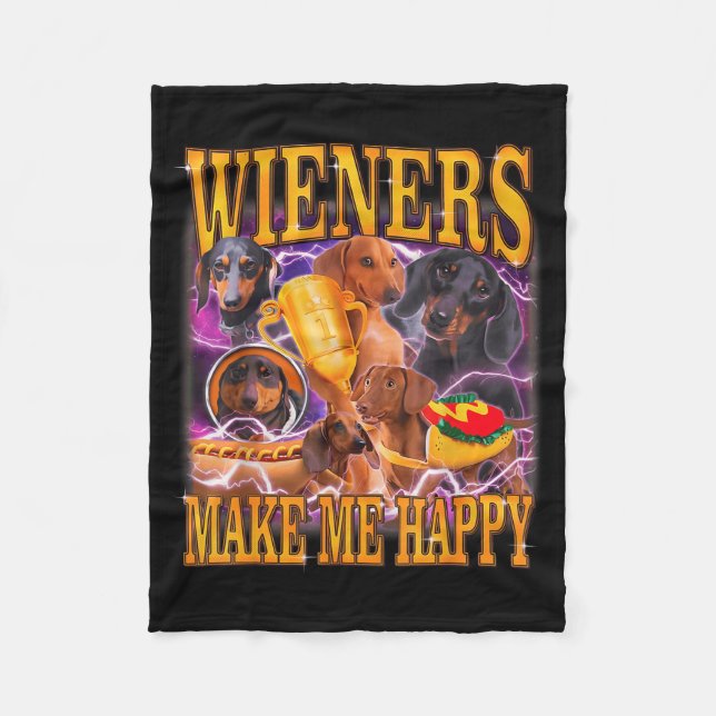 Cobertor De Velo Wieners Make Me Happy Funny Dachshund Dog Lover  (Frente)