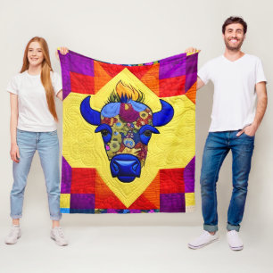 Cobertor De Velo Wild West Bison Quilt Like Design