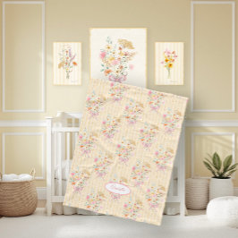 Cobertor De Velo Wildflower Bouquet Floral Ribbon Striped Name Girl