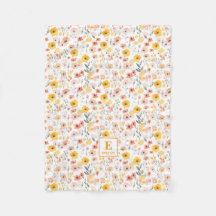 Wildflower floral Monogram Fleece Blanket