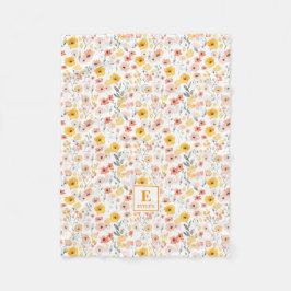 Cobertor De Velo Wildflower floral Monogram Fleece Blanket