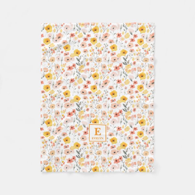 Cobertor De Velo Wildflower floral Monogram Fleece Blanket (Frente)