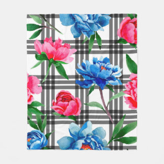 Cobertor De Velo Wildflower red and blue peonies flowers pattern in