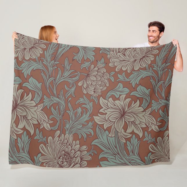 Cobertor De Velo William Morris Chrysanthemum Pattern Fleece Blanke (In Situ)