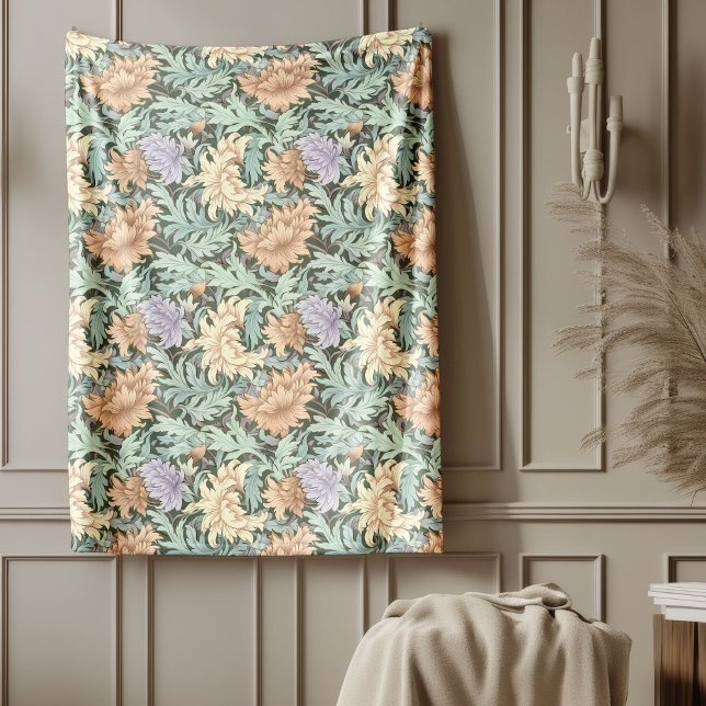 Cobertor De Velo William Morris Inspirou o marfim verde pastel (William Morris Inspired pastel green peach ivory Fleece Blanket)