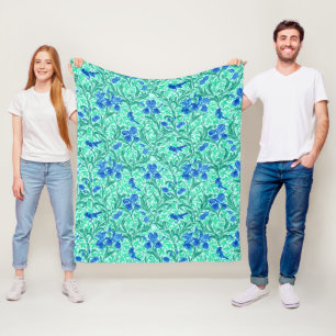 Cobertor De Velo William Morris Irises, Cobalto Azul, Aqua e Teal