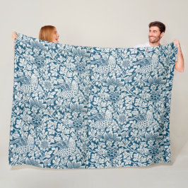 Cobertor De Velo William Morris Vintage Flores Aves Azul Branco
