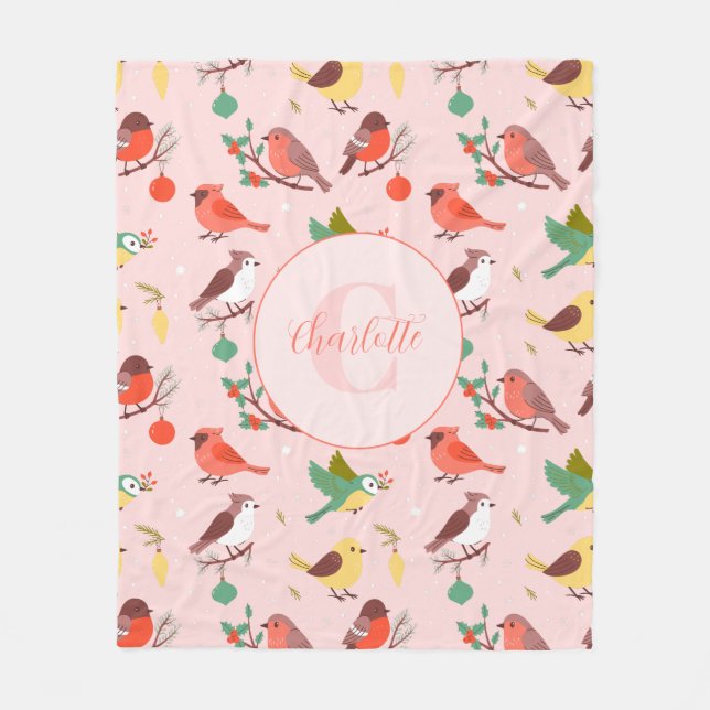 Cobertor De Velo Winter Christmas Birds Personalized (Frente)