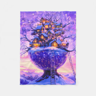 Cobertor De Velo Winter Fantasy Snowy Tree Village Landscape