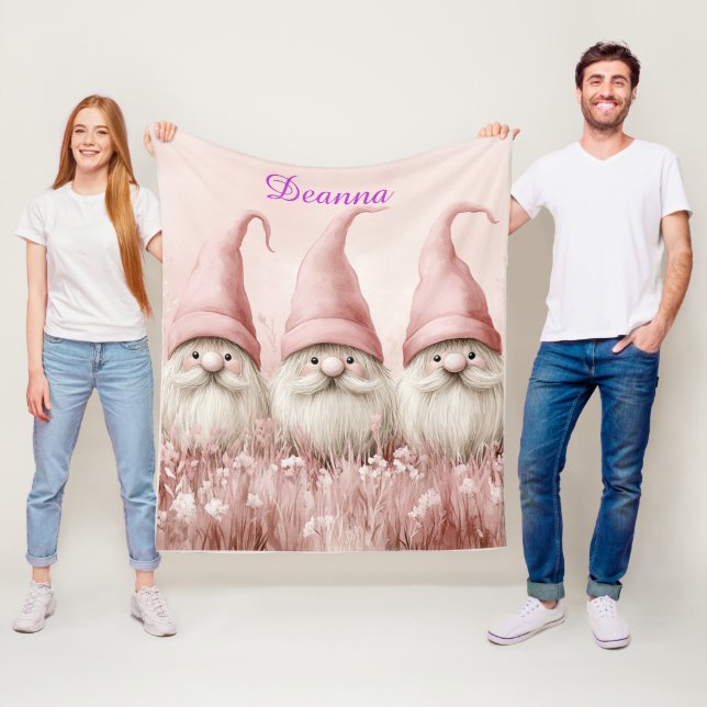 Cobertor De Velo Winter Gnomes Pink Hats White Flowers (In Situ)