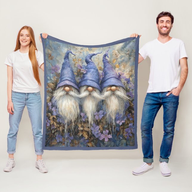 Cobertor De Velo Winter Gnomes Purple Hats Flowers (In Situ)