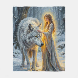Cobertor De Velo Winter Goddess & White Wolf