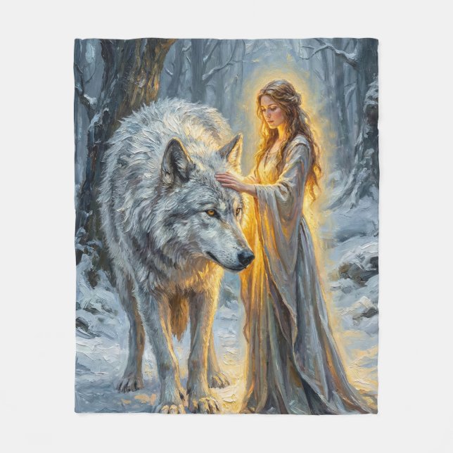 Cobertor De Velo Winter Goddess & White Wolf (Frente)