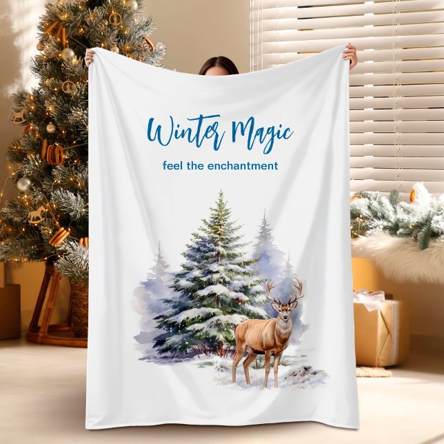 Cobertor De Velo Winter Magic Forest Deer Fleece Blanket (Winter Magic Forest Deer Fleece Blanket)